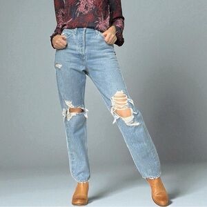 AGOLDE 90's Mid Rise Jeans Loose Fit Sky Blue Ripped Boyfriend Straight Leg 25
